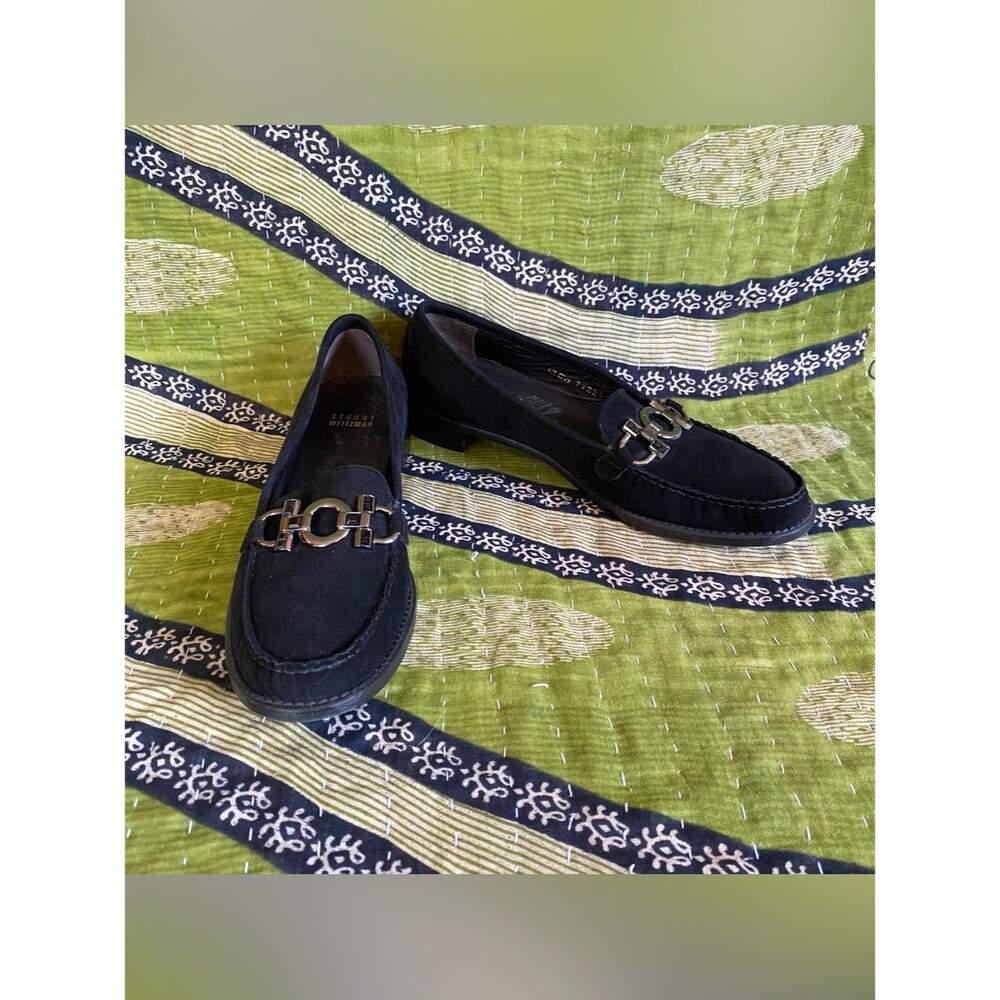 Stuart Weitzman Noir Embellished Horse Bit Suede Loafers 9 Old Money Academia